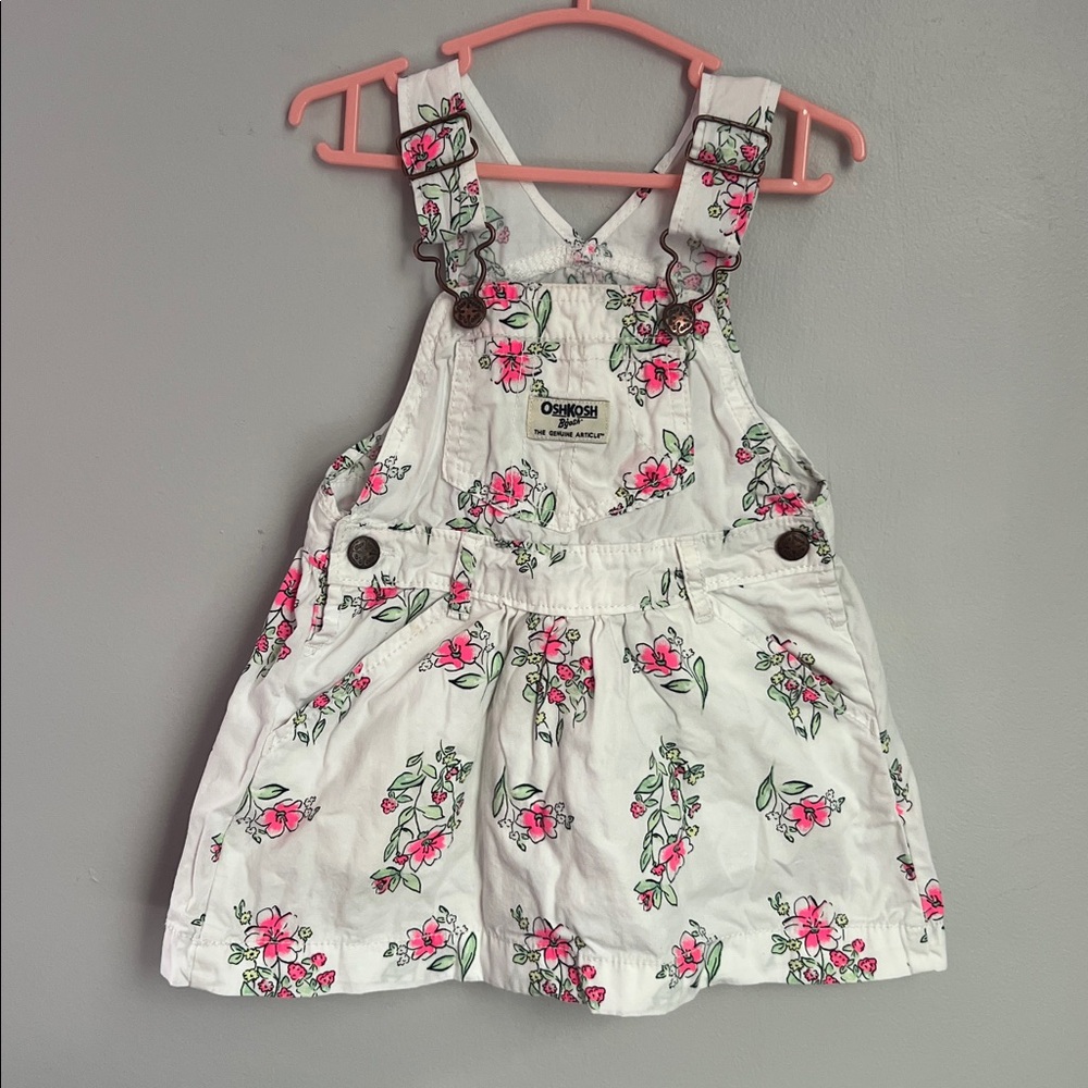 OshKosh B'gosh White Overalls with Pink Floral Design